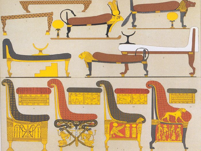 Katalog egyptského nábytku sestavený Racinetem v roce 1888