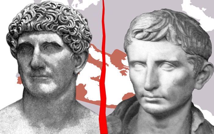 Marcus Antonius (vlevo) a Octavianus Augustus (vpravo)